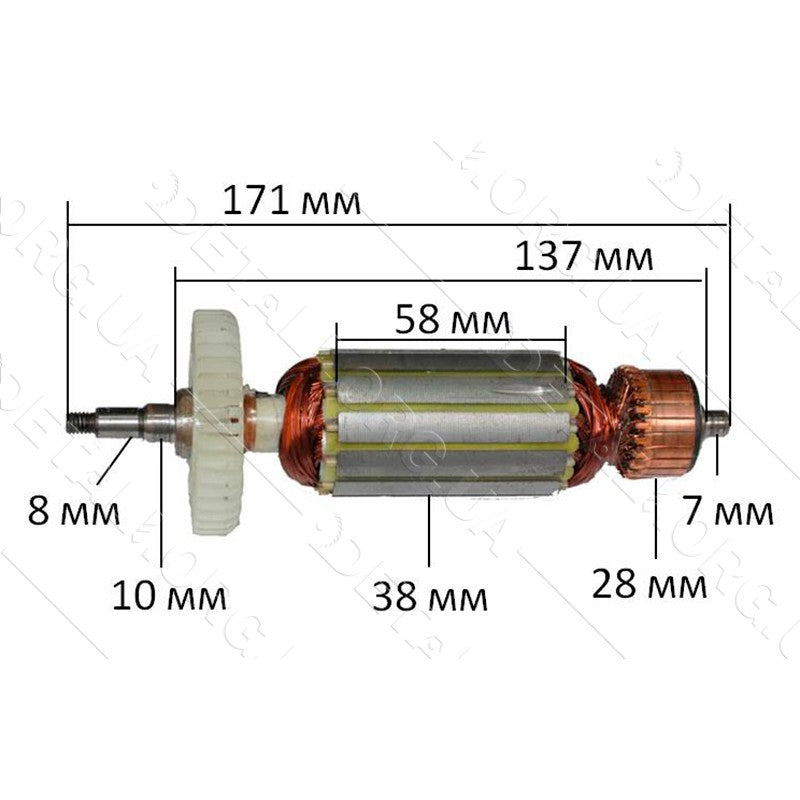Якорь болгарка Vander 125 / Eurotec AG 312 (171*38 шпонка 8мм)