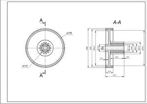 Medium gear D=28/80mm, H=26/14(36)mm for grinders (universal)