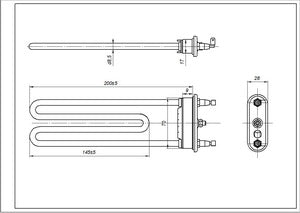 Ten for a washing machine Bosch 00643463 TPO 200-SB-2000 Thermowatt L=200mm 2000W