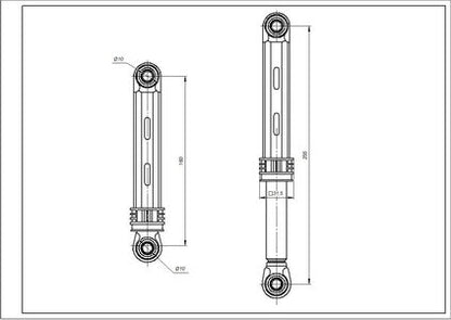Амортизатор бака для пральної машини Samsung DC66-00343G 100N L=160-255mm D отворів (з ребрами)=10mm