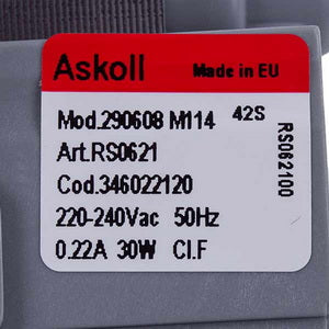 Помпа (насос) для пральної машини 290608 RS0621 Askoll 30 Вт M114 (контакти роздільні ззаду, на 3 саморізи)