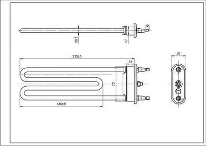 ТЕН для пральної машини Whirlpool 481010496465 TPO 240-SG-2050 IRCA L=240 mm 2050 W