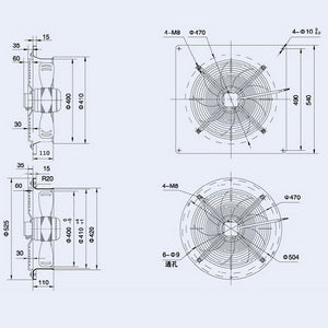 Осьовий вентилятор Weiguang YWF4D-400S-102/47-G (трифазний) 380V 1380/1520rpm 3400 м3/год