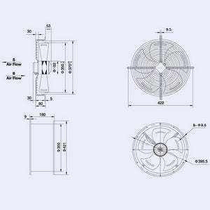 Осьовий вентилятор Weiguang YWF4E-350-S-102/34-G 220V 1380rpm 2270 м3/год