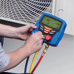 Manometric manifold electronic 2-valve HONGSEN HS-350A-AD + hoses 3pcs x1500mm