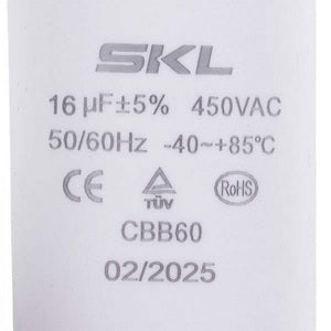 Пусковий конденсатор для пральної машини CAP524UN 16uF 450V 70x40mm (4 клеми)
