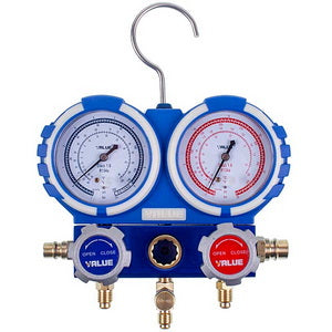 Pressure manifold 2-valve VALUE VMG-2 R134aB + hoses 3 pcs.x900mm + auto couplings 2 pcs. (R134a)