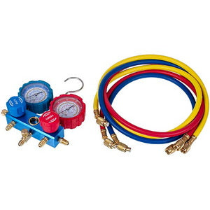 Pressure manifold 2-valve LEETO LMG-2-R22 (R22 R-134 R404 R407) + hoses 3 pcs.x1200mm