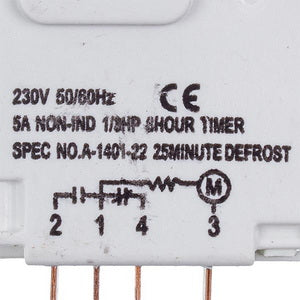 Defrost timer for refrigerator 230V 5A (4 contacts)