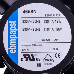 Fan 4656N EBM-PAPST UNOX KVN1165A 230V 19W 119x119x38mm