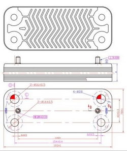 Plate heat exchanger (12 plates) for gas boiler Ariston/Chaffoteaux 65104333
