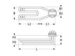 Heating element for tank, bath for dishwasher Dihr, Hemerson, Kromo 4500W, 230V, flange 1¼" corner.