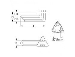Tank heater, bathtub for dishwasher Meiko 11000W, 230V, flange 57.5mm bent.