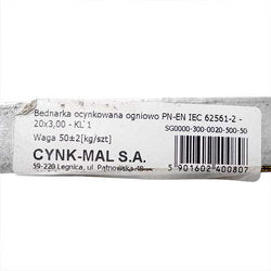 Smuga grounding steel galvanized 20x3 CYNK MAL 0.48 kg/m (Price per 1 kg)
