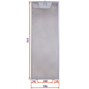 Grease filter for hood (metal) 186x515x8mm (for clips, universal)