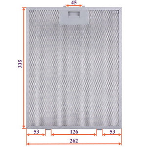 Grease filter for hood (metal) 262x335x8mm (for clips, universal)