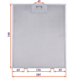 Grease filter for hood (metal) 285x340x8mm (for clips, universal)