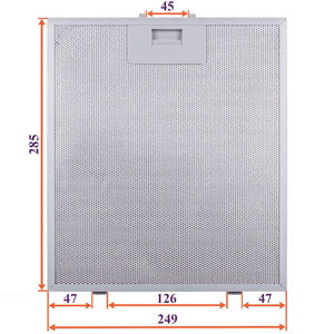 Grease filter for hood (metal) 249x285x8mm (for clips, universal)