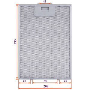 Grease filter for hood (metal) 208x295x8mm (for clips, universal)