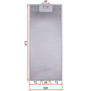 Grease filter for hood (metal) 205x472x8mm (for clips, universal)