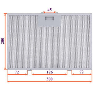Grease filter (metal) for hood 300x200x8mm (for clips, universal)