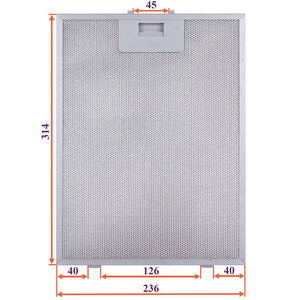 Grease filter for hood (metal) 236x314x8mm (for clips, universal)