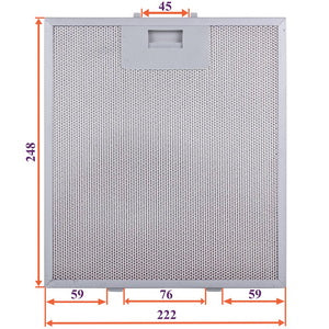 Grease filter for hood (metal) 248x222x8mm (for clips, universal)