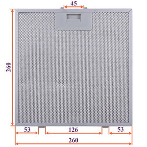 Grease filter for hood (metal) 260x260x8mm (for clips, universal)