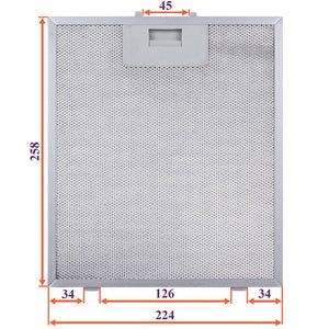 Grease filter (metal) for hood 224x258x8mm (for clips, universal)