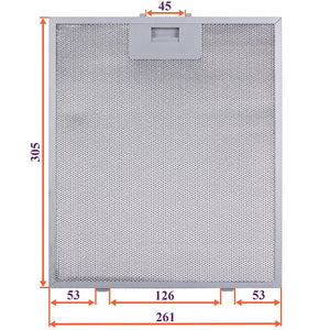 Grease filter for hood (metal) 261x305x8mm (for clips, universal)