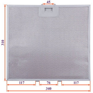 Grease filter for hood (metal) 340x310x8mm (for clips, universal)