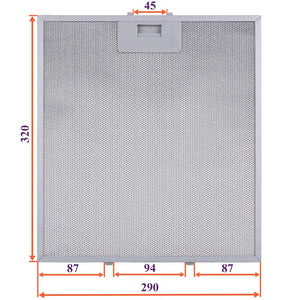 Grease filter for hood (metal) 320x290x8mm (for clips, universal)