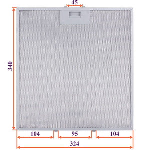 Grease filter (metal) for hood 324x340x8mm (for clips, universal)