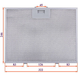 Grease filter for hood (metal) 322x246x8mm (for clips, universal)