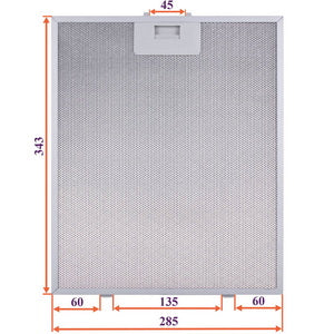 Grease filter (metal) for hood 285x343x8mm (for clips, universal)