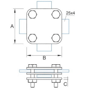 Clamp strip/strip steel galvanized on three plates 04/0.2/3 OS