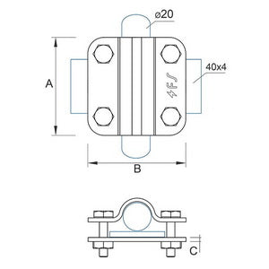 Clamp for rod D=16-20mm/wire D=8-10mm, steel, galvanically galvanized, 44/208.2 OS