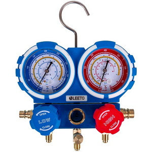 Манометричний колектор 2-вентильний LMG-2-R134a LEETO + шланги 3шт.x1200mm + автомуфти (R134a)