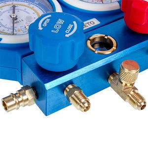 Манометричний колектор 2-вентильний LMG-2-R134a LEETO + шланги 3шт.x1200mm + автомуфти (R134a)