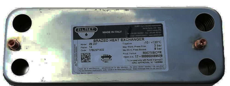 Теплообмінник пластинчастий ГВП Zilmet (14 пластин) для газового котла Junkers Euroline ZW, Bosch Gaz 3000 W 87054062870