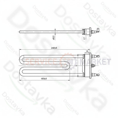 ТЭН для стиральной машины Zanussi 1463219202 Thermowatt TPO 245-SG-1950 длина 245 мм 1950 Вт