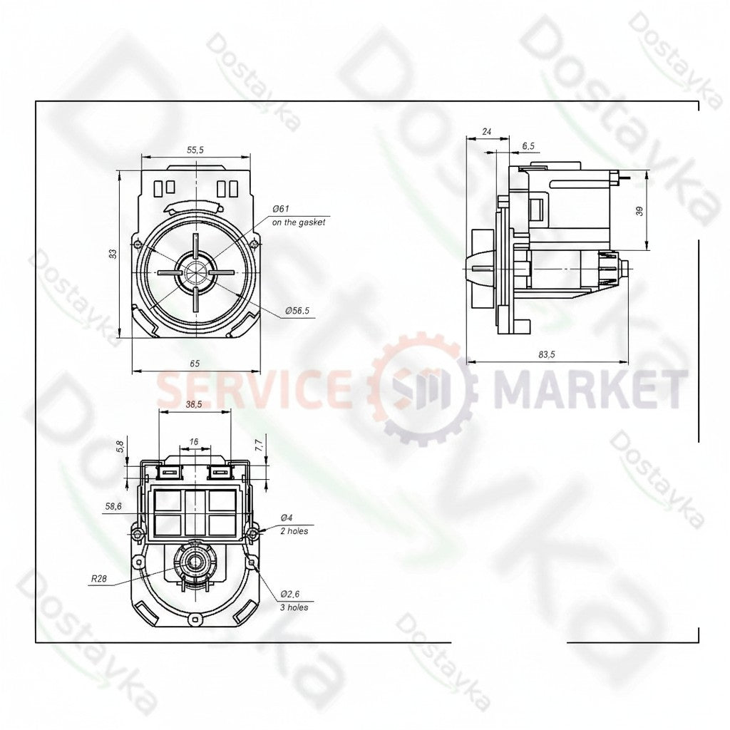 Помпа (насос) для стиральной машины 290903 RC0014 Askoll 40 Вт M325 (контакты раздельные сзади; на 3 защелки)