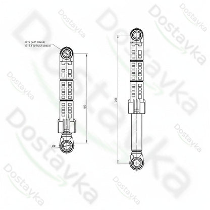 Амортизатор бака для стиральной машины Bosch ANSA 00448032 (с дюбелем) 90N Длина=160-255 мм Диаметр отверстия=8/12(13) мм