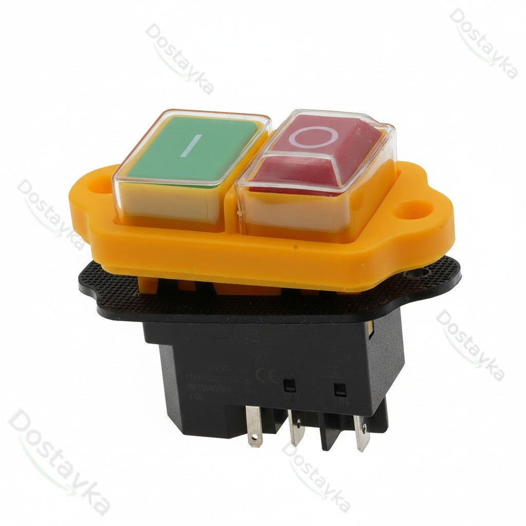 Кнопка для бетономешалки и станка желтая 5 контактов