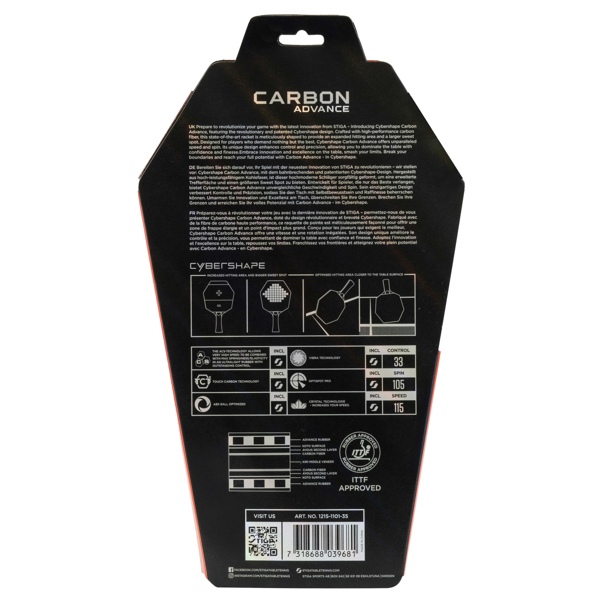 Ракетка для настільного тенісу Stiga Carbon Advance Cybershape FL (1215-1101-35)