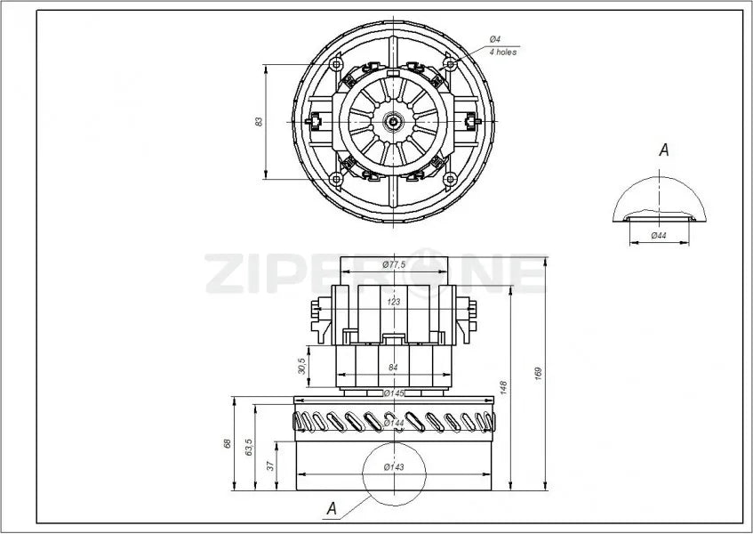 Washing vacuum cleaner motor VAC057UN SKL 1000W D144/79mm H69/169mm