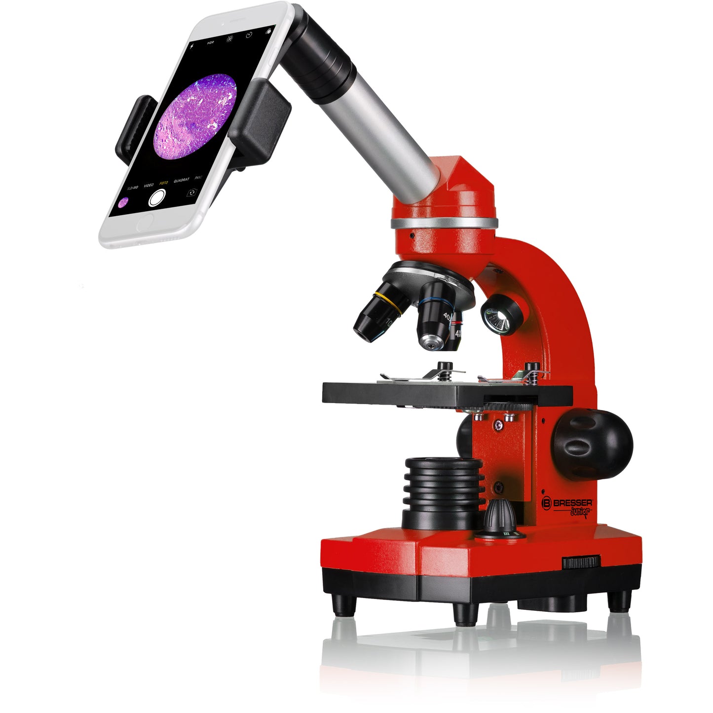 Microscope Bresser Junior Biolux SEL 40x-1600x Red with adapter for smartphone (8855600E8G000)