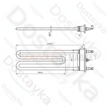ТЭН для стиральной машины Electrolux 1321807107 Kawai TPO 230-SB-1950 L=230 мм 1950 Вт