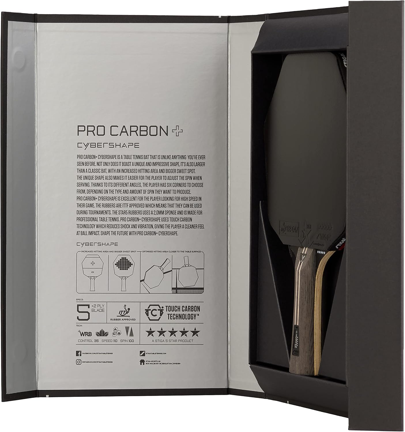 Table tennis racket Stiga Pro Carbon Plus Cybershape 5 Star FL (1215-0401-35)