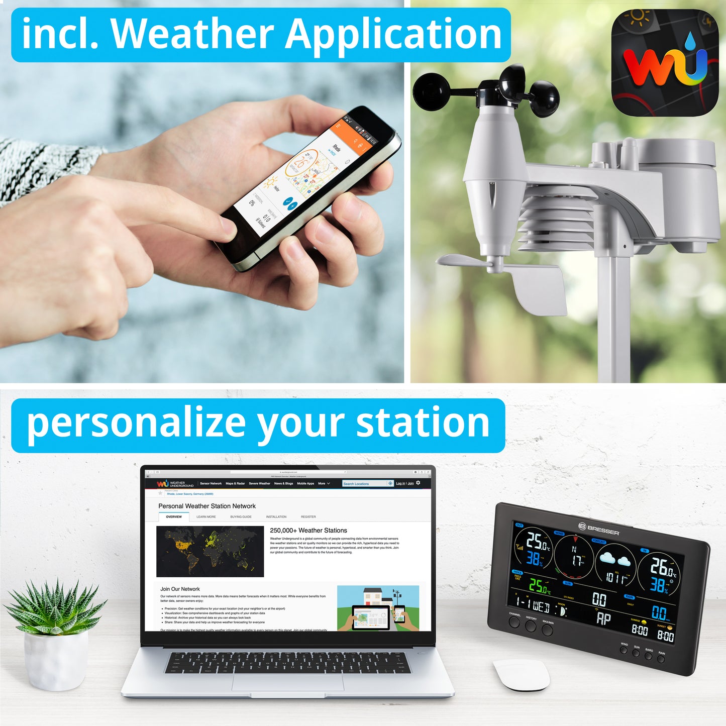 Weather station Bresser Professional WIFI Weather Center 7in1 (WSX3001C)